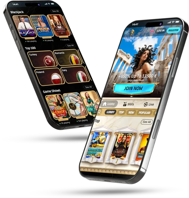 Casino lobby on two smartphones